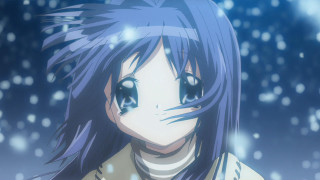 Blue hair girl snowing eye - a white shirt free wallpaper for desktop