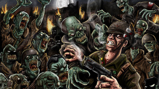 Zombies with guns man with - their hand and a man free wallpaper