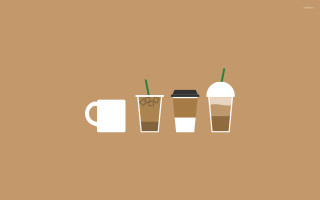 Three cups coffee brown background - vector curve free wallpaper