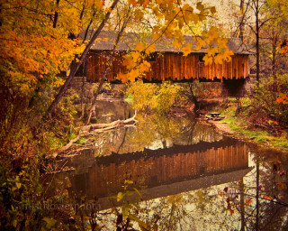 Covered bridge autumn leaves twilight - the ground and trees free wallpaper for desktop
