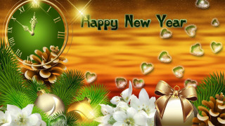 Happy new year clock flowers - pine free wallpaper