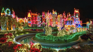Christmas display castle night lights - the building and trees free wallpaper