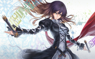 Woman sword redcape blackwhite dress - dress holding free wallpaper