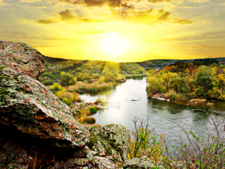 River lush forest cloudy sky 2 - a lush green forest under a cloudy sky free wallpaper