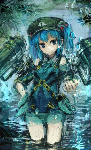 Girl blue hair green hat - auto free wallpaper for mobile