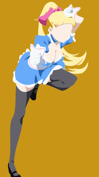 Blonde haired blue dress flying - a minimalist painting free wallpaper for mobile
