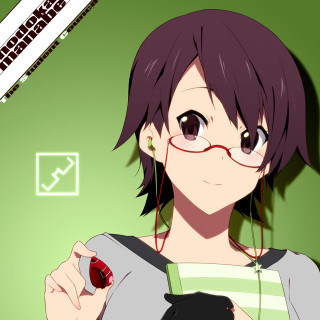 Woman glasses green checkmarks anime - computer graphic free wallpaper for tablet