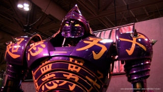 Purple orange robot statue asian - mecha free wallpaper