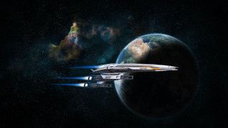 Spaceship flying through space planet - a space ship free wallpaper