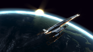 Space shuttle flying over earth - the sun shining behind free wallpaper