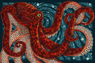 Octopus colorful painting bubbles underwater - mosaic free wallpaper for desktop
