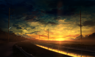 Sunset highway powerlines telephonepoles darksky - a dark sky free wallpaper