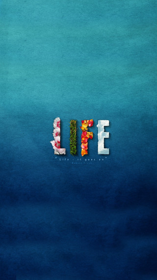 Blue background flowers leaves spelling - surreal design free wallpaper for mobile