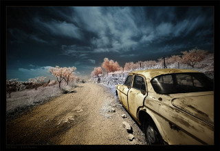 Car field mountains sunset cloudy - a dirt road next free wallpaper for desktop