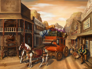 Horse drawn carriage western town - a store free wallpaper