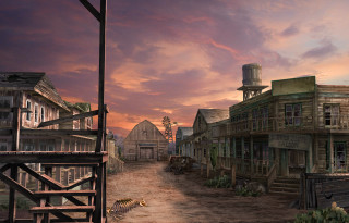 Town cat sunset dawn sky - cinematic matte painting free wallpaper
