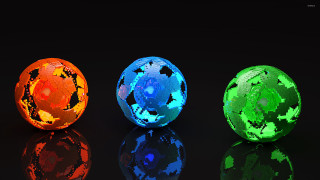Three colored balls reflection black - the surface free wallpaper