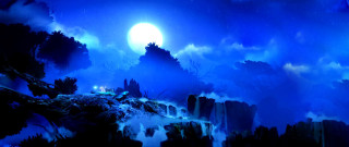 Mountain fullmoon waterfall painting nature - cao zhibai free wallpaper