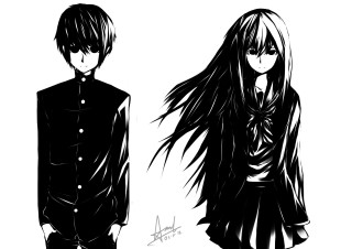 Anime couple characters black white 2 - ink free wallpaper