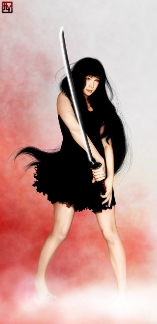 Woman black dress sword red - a black dress holding free wallpaper for mobile