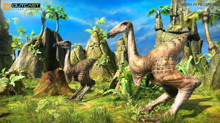 Dinosaurs forest palm trees nature - rock free wallpaper