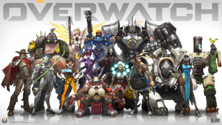 Overwatch characters group white background 2 - pixel art free wallpaper