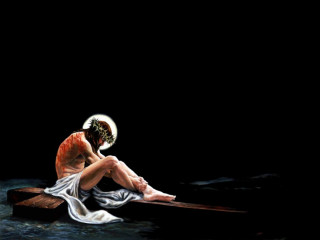 Man boat water helmet white - a painting of a man free wallpaper