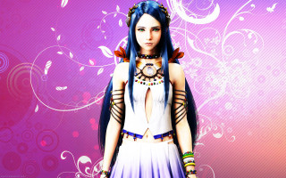 Blue hair white dress necklace - her neck and a necklace free wallpaper