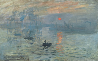 Boat water red sun background 2 - claude monet free wallpaper