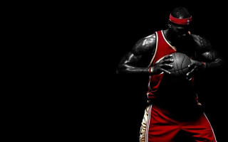 Man red uniform basketball black - a basketball ball free wallpaper