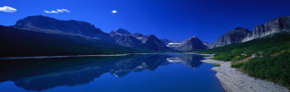 Mountain range reflection lake trees 13 - a moon in the sky free wallpaper