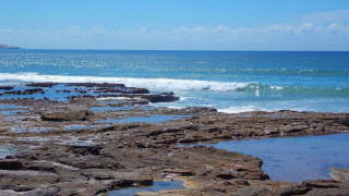Person walking rocky beach ocean - elizabeth durack free wallpaper