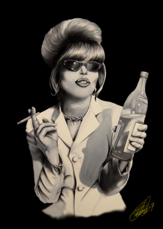 Woman white suit holding bottle - her hand and a cigarette free wallpaper