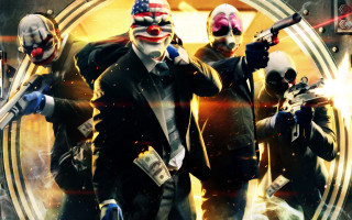 Masked suited gunmen flag holders - mask free wallpaper