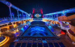 Cruise ship night pool deck - a large screen free wallpaper