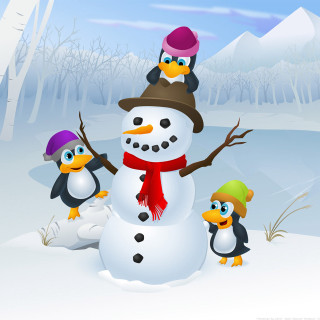 Penguins snowman hat scarf snow - free winter wallpaper for tablet