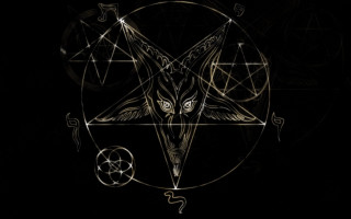 Bird black white pentagramus face - occult free wallpaper