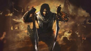 Man holding two swords dark - his hands in free wallpaper for desktop