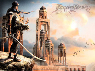 Man sword cliff castle birds - epic fantasy free wallpaper