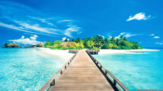 Wooden pier island ocean beach - a small island in the ocean free wallpaper