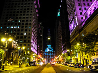 City street clock tower night 9 - a clock tower in the background free wallpaper