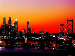 City skyline bridge sunset orange 2 - orange sky free wallpaper for desktop