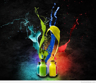 Colorful vases liquid pouring black - a splash of paint free wallpaper