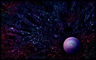 Purple blue ball black space - star and dusts free wallpaper
