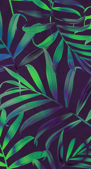 Purple green leaves black blue - digital art free wallpaper for mobile