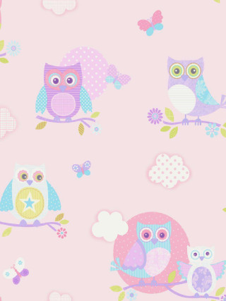 Pink background owls butterflies pattern - high detail 8 k free wallpaper for mobile