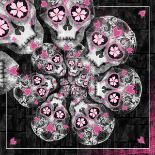 Skull pink flowers frame image - digital art free wallpaper for tablet