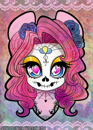 Pink hair skull cat lace - anime style free wallpaper for mobile