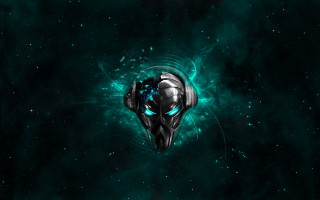 Space alien head stars green - cybernetic free wallpaper for desktop