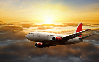 Jetliner cloudy sky sunset sun - the sun behind free wallpaper